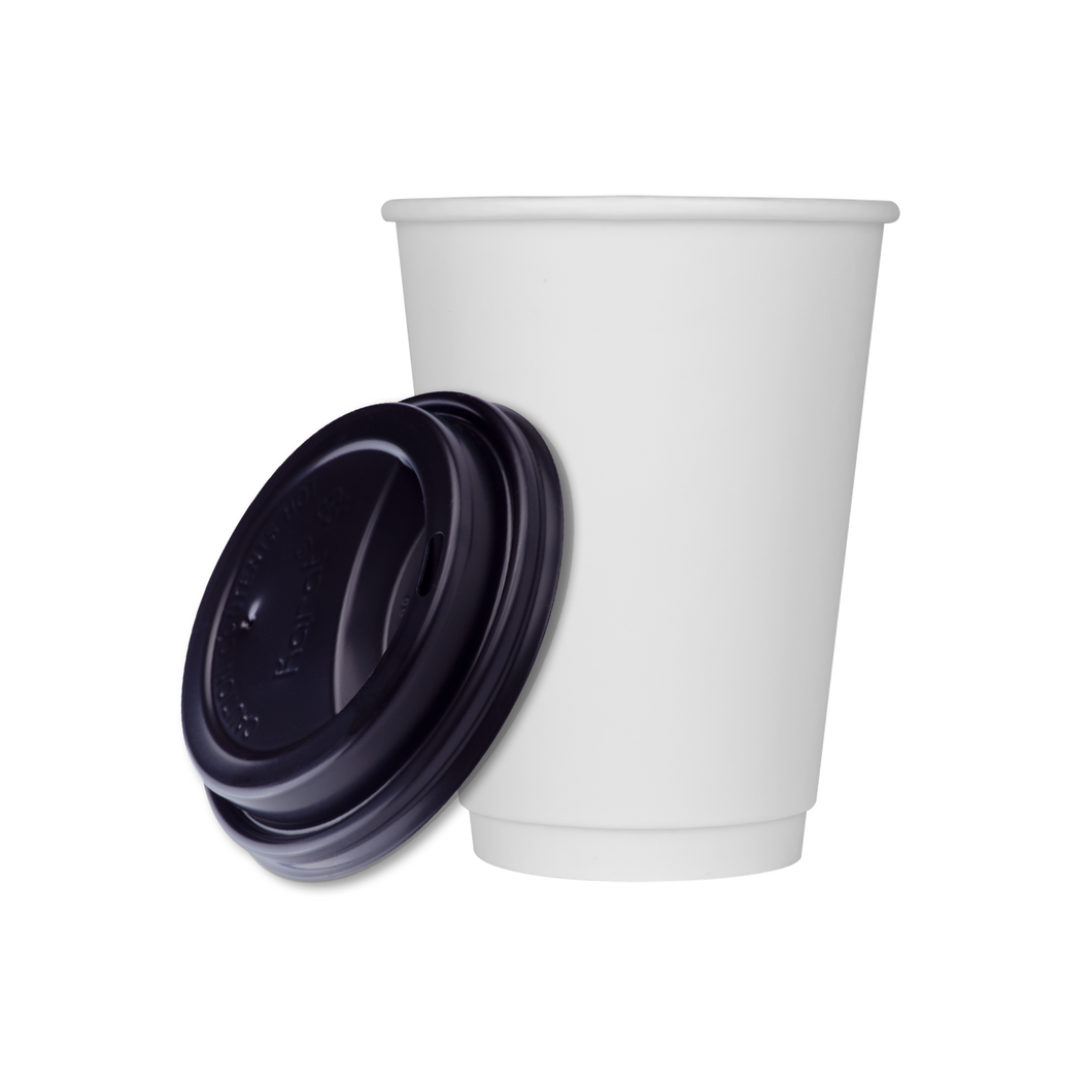 Wholesale 12oz Insulated Paper Hot Cups and Black Sipper Dome Lids 90mm - 1,000 ct