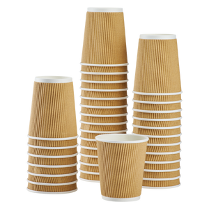 Wholesale 8oz Ripple Paper Hot Cups - Kraft (80mm) - 500 ct