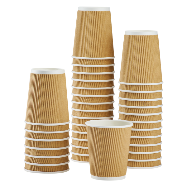 Wholesale 8oz Ripple Paper Hot Cups - Kraft (80mm) - 500 ct