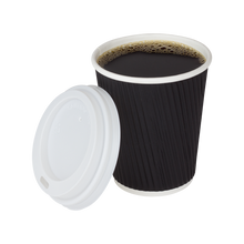 Load image into Gallery viewer, Wholesale 8oz Ripple Paper Hot Cups - Black (80mm) - 500 ct
