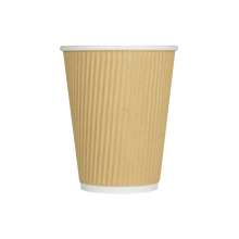 Load image into Gallery viewer, Wholesale 12oz Ripple Paper Hot Cups - Kraft (90mm) - 500 ct
