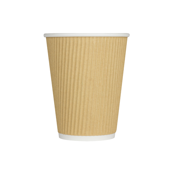 Wholesale 12oz Ripple Paper Hot Cups - Kraft (90mm) - 500 ct
