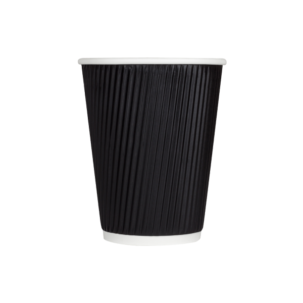 Wholesale 12oz Ripple Paper Hot Cups - Black (90mm) - 500 ct