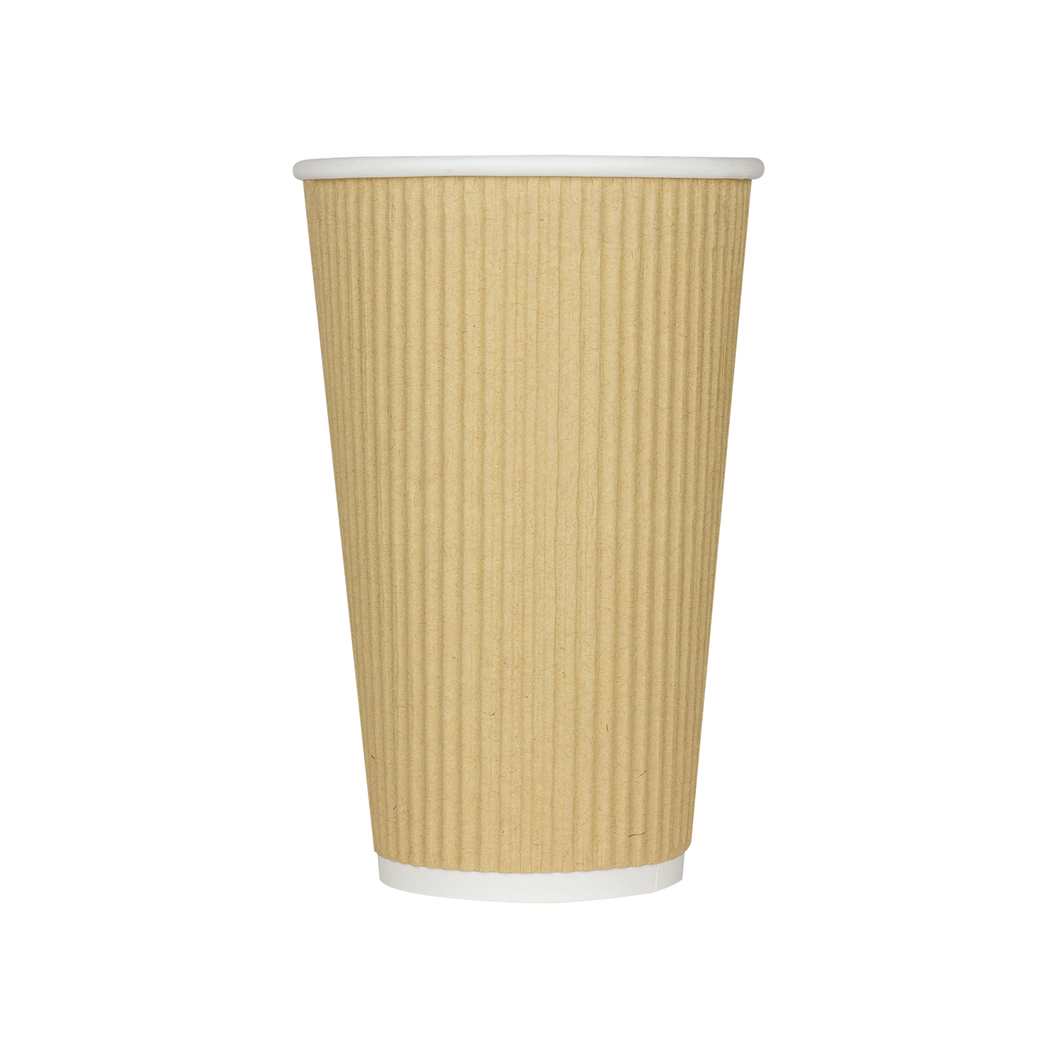 Wholesale 16oz Ripple Paper Hot Cups - Kraft (90mm) - 500 ct