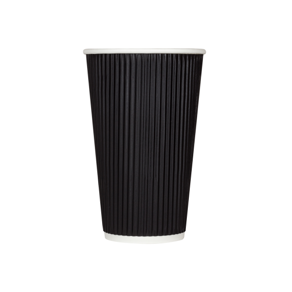 Wholesale 16oz Ripple Paper Hot Cups - Black (90mm) - 500 ct