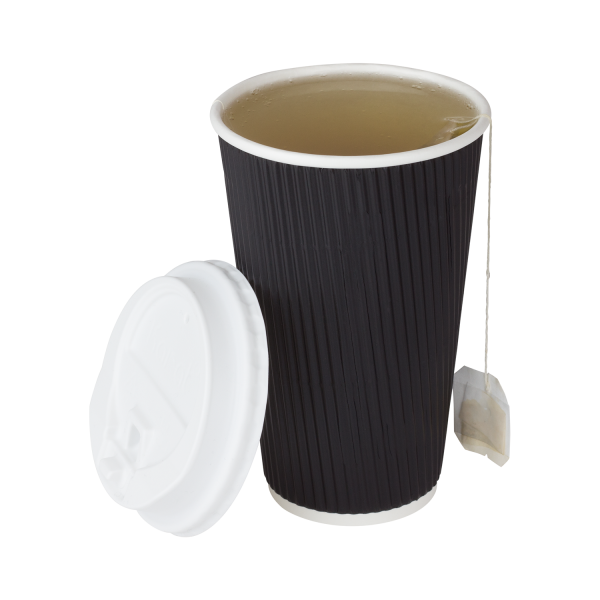 Wholesale 16oz Ripple Paper Hot Cups - Black (90mm) - 500 ct