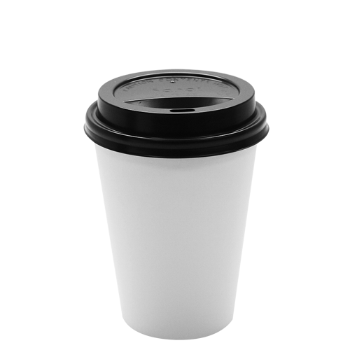 Wholesale 12oz White Paper Hot Cups and Black Sipper Dome Lids 90mm