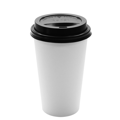 Wholesale 16oz White Paper Hot Cups and Black Sipper Dome Lids 90mm