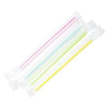 Load image into Gallery viewer, Wholesale 7.5&#39;&#39; Boba Straws (10mm) Poly Wrapped - Mixed Striped Colors - 2,000 ct
