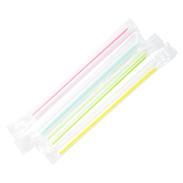 Wholesale 7.5'' Boba Straws (10mm) Poly Wrapped - Mixed Striped Colors - 2,000 ct