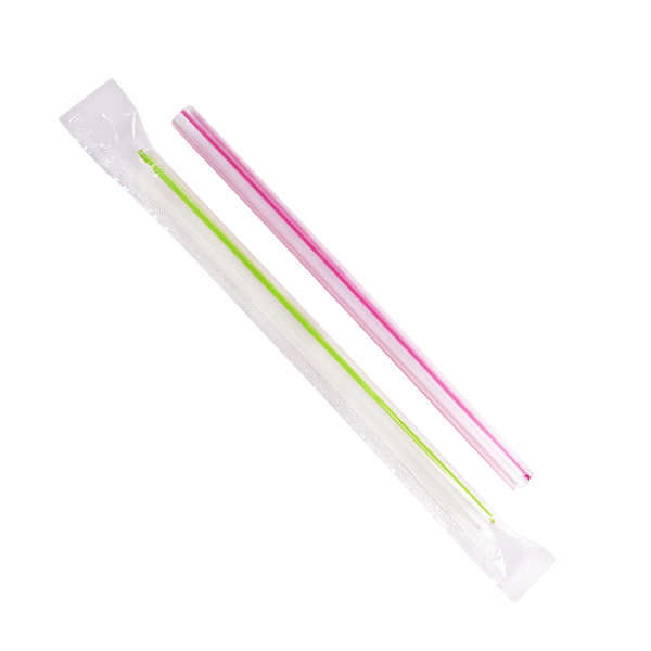 Wholesale 7.5'' Boba Straws (10mm) Poly Wrapped - Mixed Striped Colors - 2,000 ct