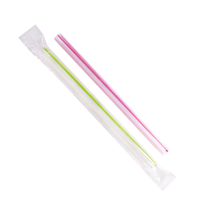 Wholesale 7.5'' Boba Straws (10mm) Poly Wrapped - Mixed Striped Colors - 2,000 ct