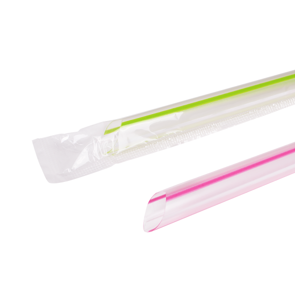 Wholesale 7.5'' Boba Straws (10mm) Poly Wrapped - Mixed Striped Colors - 2,000 ct
