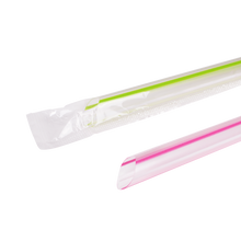 Load image into Gallery viewer, Wholesale 7.5&#39;&#39; Boba Straws (10mm) Poly Wrapped - Mixed Striped Colors - 2,000 ct
