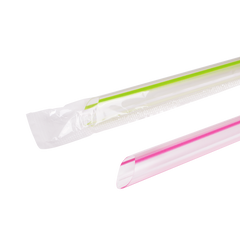Wholesale 7.5'' Boba Straws (10mm) Poly Wrapped - Mixed Striped Colors - 2,000 ct