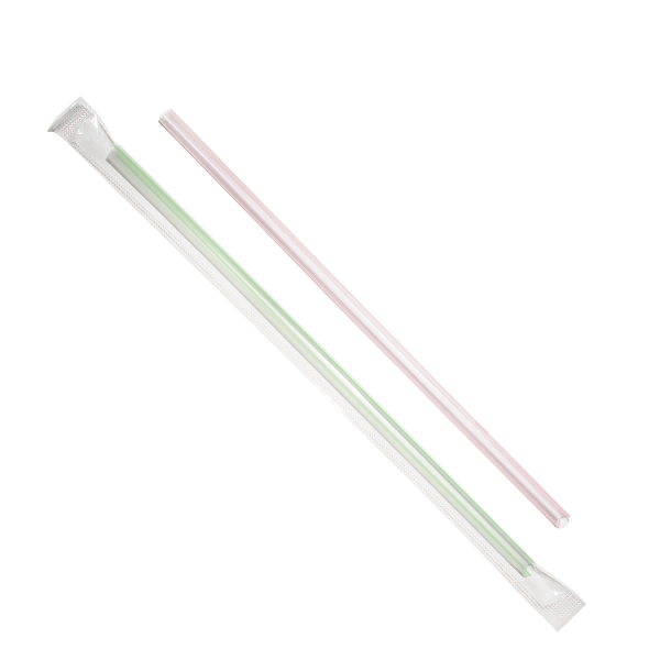 Wholesale 7.5'' Jumbo Straws (5mm) Poly Wrapped - Mixed Striped Colors - 8,000 ct