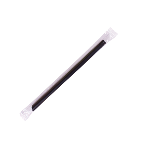 Wholesale 9'' Boba Straws (10mm) Poly Wrapped - Black - 1,600 ct
