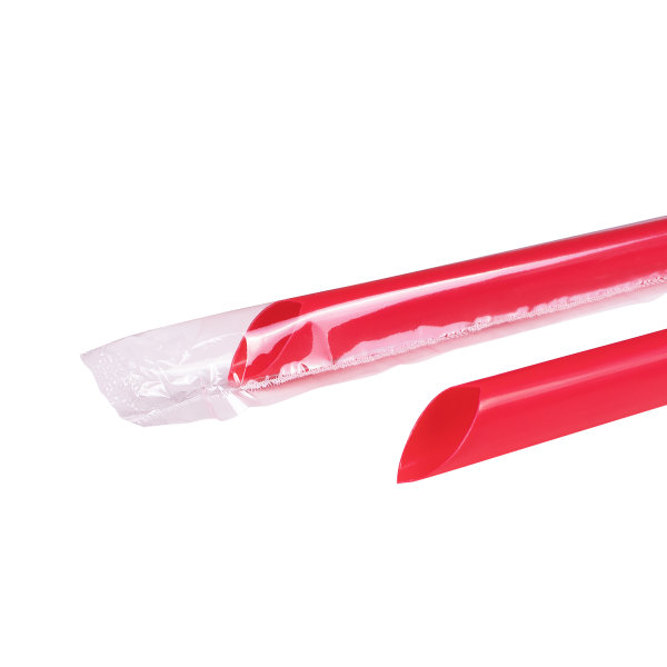 Wholesale 9" Boba Straws (10mm) Poly Wrapped - Red - 1,600 ct