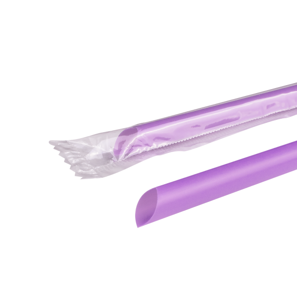 Wholesale 7.75'' Giant Straws (8mm) Poly Wrapped - Purple - 5,000 ct