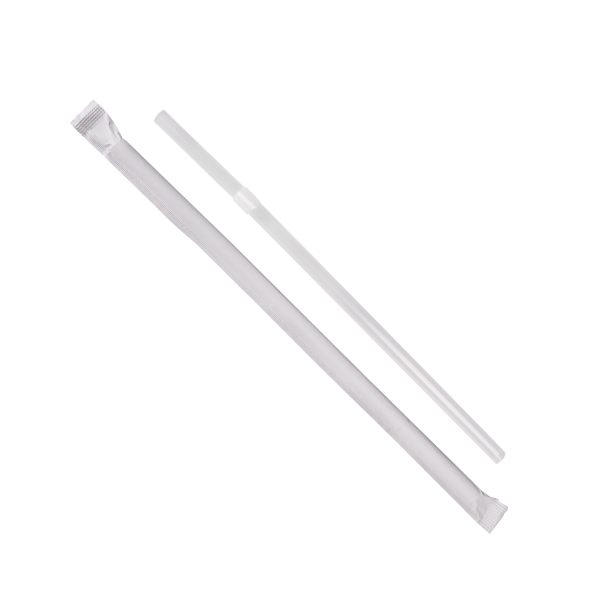 Wholesale 7.75'' Flexible Jumbo Straws (5mm) Paper Wrapped - Clear - 10,000 ct