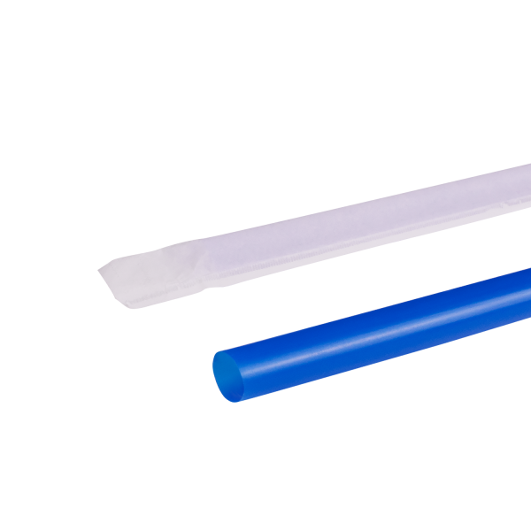 Wholesale 9'' Giant Straws (8mm) Paper Wrapped - Blue - 1,200 ct