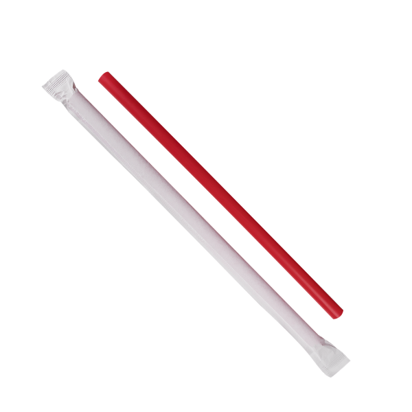 Wholesale 7.75'' Giant Straws (8mm) Paper Wrapped - Red - 7,500 ct