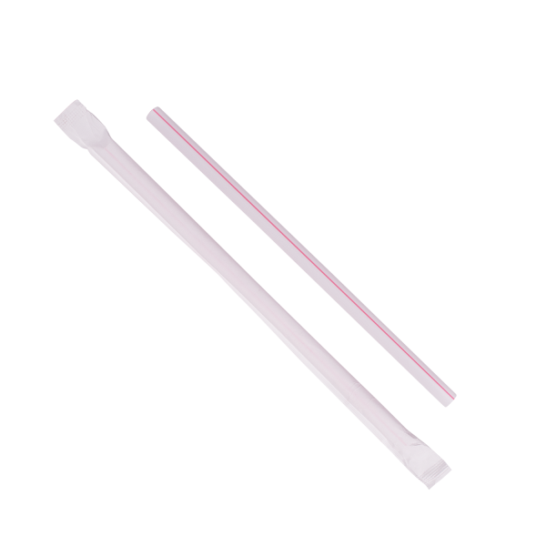 Wholesale 7.75'' Giant Straws (8mm) Paper Wrapped - White/Red Striped - 7,500 ct
