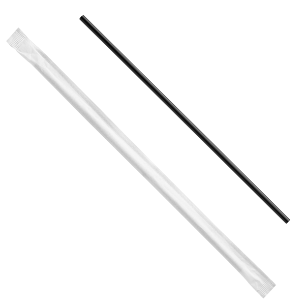 Wholesale 5.75" Plastic Stir Straw Paper Wrapped, Black - 10,000 ct
