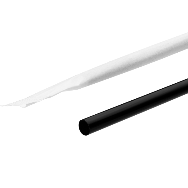Wholesale 5.75" Plastic Stir Straw Paper Wrapped, Black - 10,000 ct