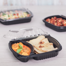 Load image into Gallery viewer, Wholesale 36oz PP Plastic Microwaveable Black Take Out Box, 2-compartment - 300 ct

