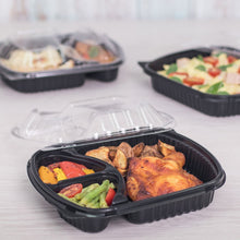 Load image into Gallery viewer, Wholesale 36oz PP Plastic Microwaveable Black Take Out Box 3-compartment - 300 ct
