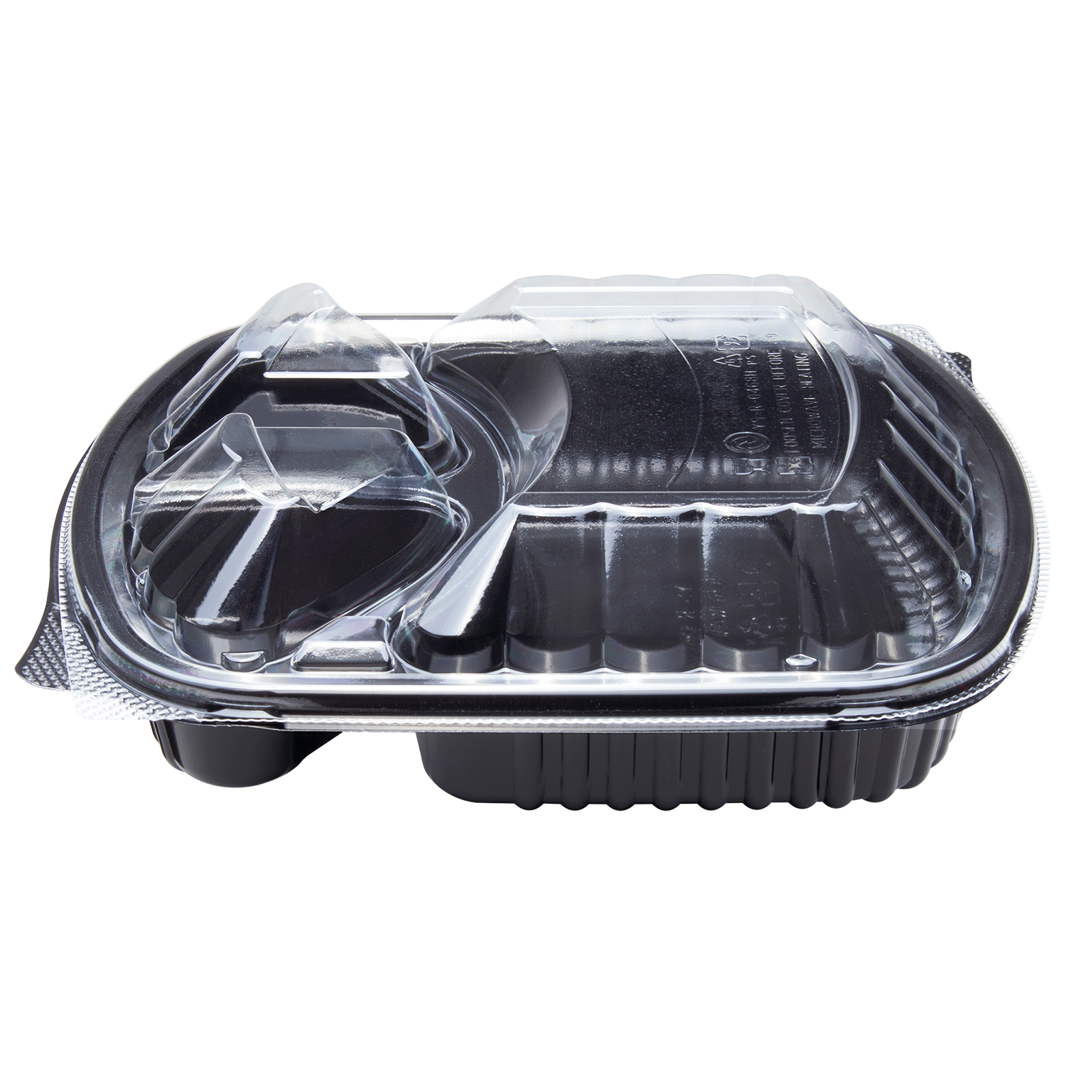 Wholesale OPS Lid for 36oz PP Plastic Microwaveable Black Take Out Box, 3 Compartment - 300 ct