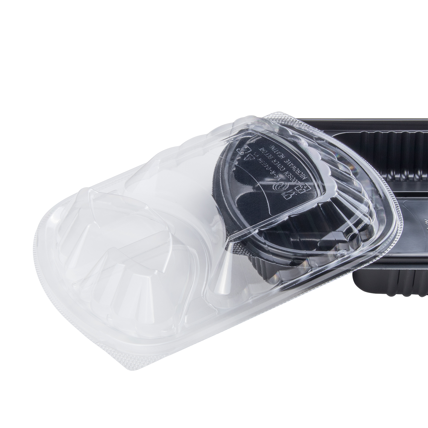 Wholesale OPS Lid for 36oz PP Plastic Microwaveable Black Take Out Box, 3 Compartment - 300 ct
