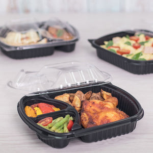 Wholesale OPS Lid for 36oz PP Plastic Microwaveable Black Take Out Box, 3 Compartment - 300 ct