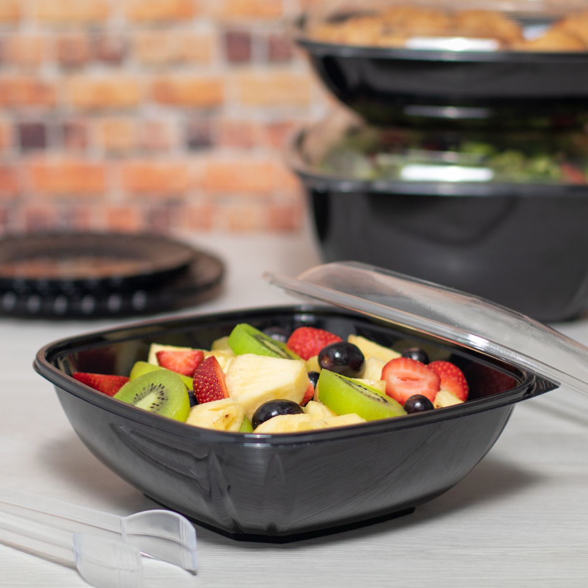 Wholesale 64 oz PET Square Bowl Black - 150 ct