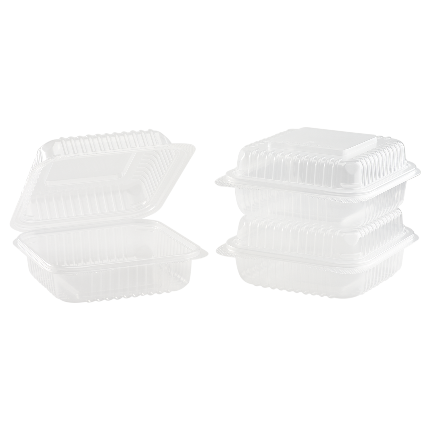 Wholesale 7'' x 7' PP Plastic Hinged Container, 1 compartment - 250 ct