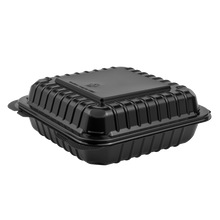Load image into Gallery viewer, Wholesale 8&#39;&#39; x 8&quot; Black PP Hinged Container, 1 compartment - 250 ct
