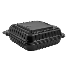 Wholesale 8'' x 8" Black PP Hinged Container, 1 compartment - 250 ct
