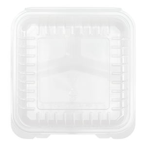 Wholesale 8'' x 8'' 3C PP Plastic Hinged Container 3 Compartments - 250 ct
