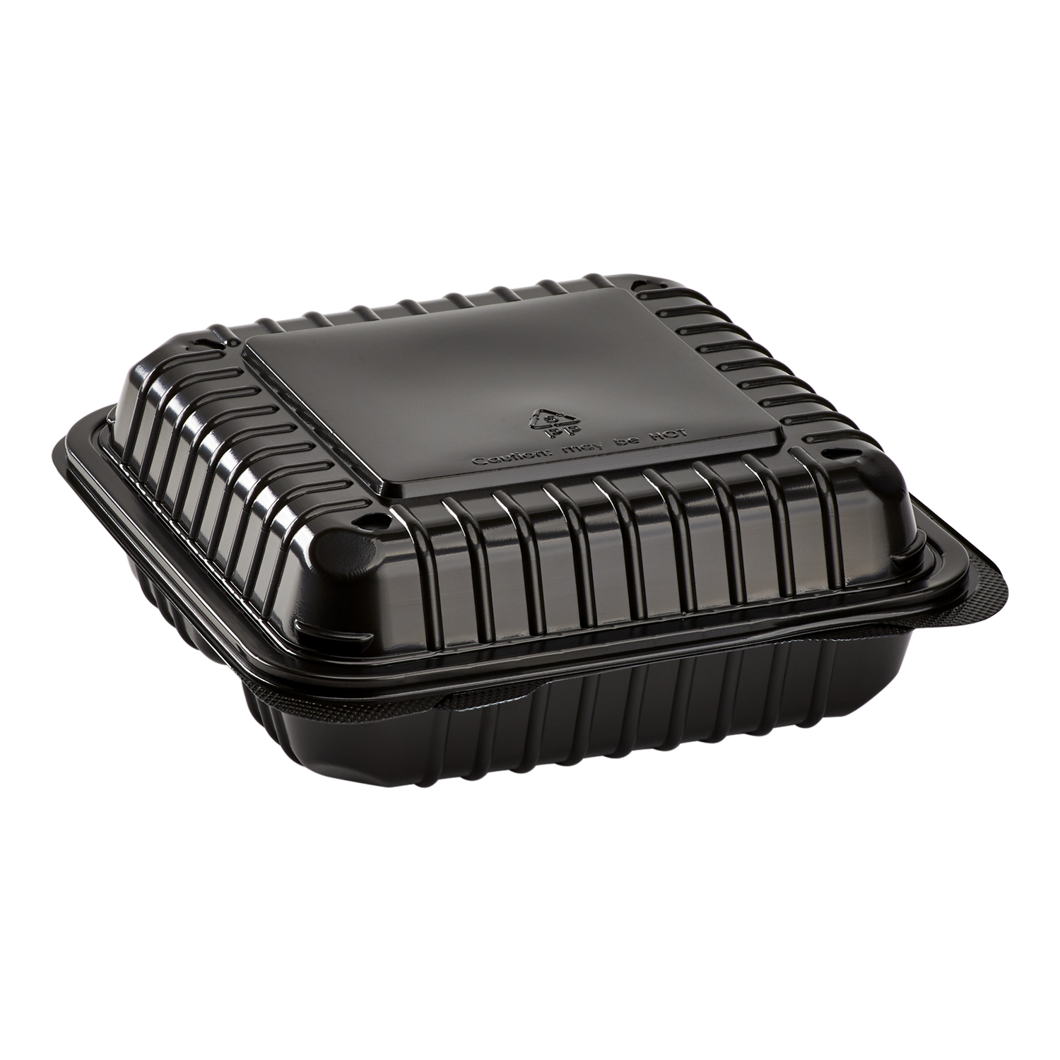 Wholesale 8'' x 8" Black PP Plastic Hinged Container, 3 compartment - 250 ct