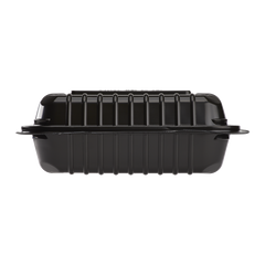 Wholesale 8'' x 8" Black PP Plastic Hinged Container, 3 compartment - 250 ct