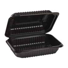 Load image into Gallery viewer, Wholesale 9&#39;&#39; x 6&quot; Black PP Plastic Hinged Container, 1 compartment - 250 ct
