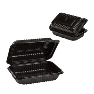 Wholesale 9'' x 6" Black PP Plastic Hinged Container, 1 compartment - 250 ct
