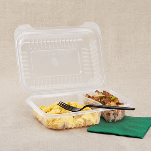 Wholesale 9'' x 6" PP Plastic Hinged Container, 2 compartment - 250 ct