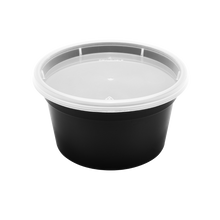 Load image into Gallery viewer, Wholesale 12 oz Black PP Injection Molded Round Deli Containers with Lids - 240 Sets

