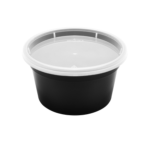 Wholesale 12 oz Black PP Injection Molded Round Deli Containers with Lids - 240 Sets