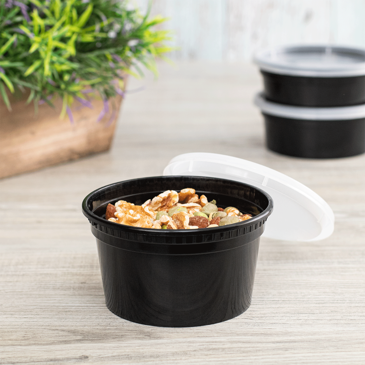 Wholesale 12 oz Black PP Injection Molded Round Deli Containers with Lids - 240 Sets