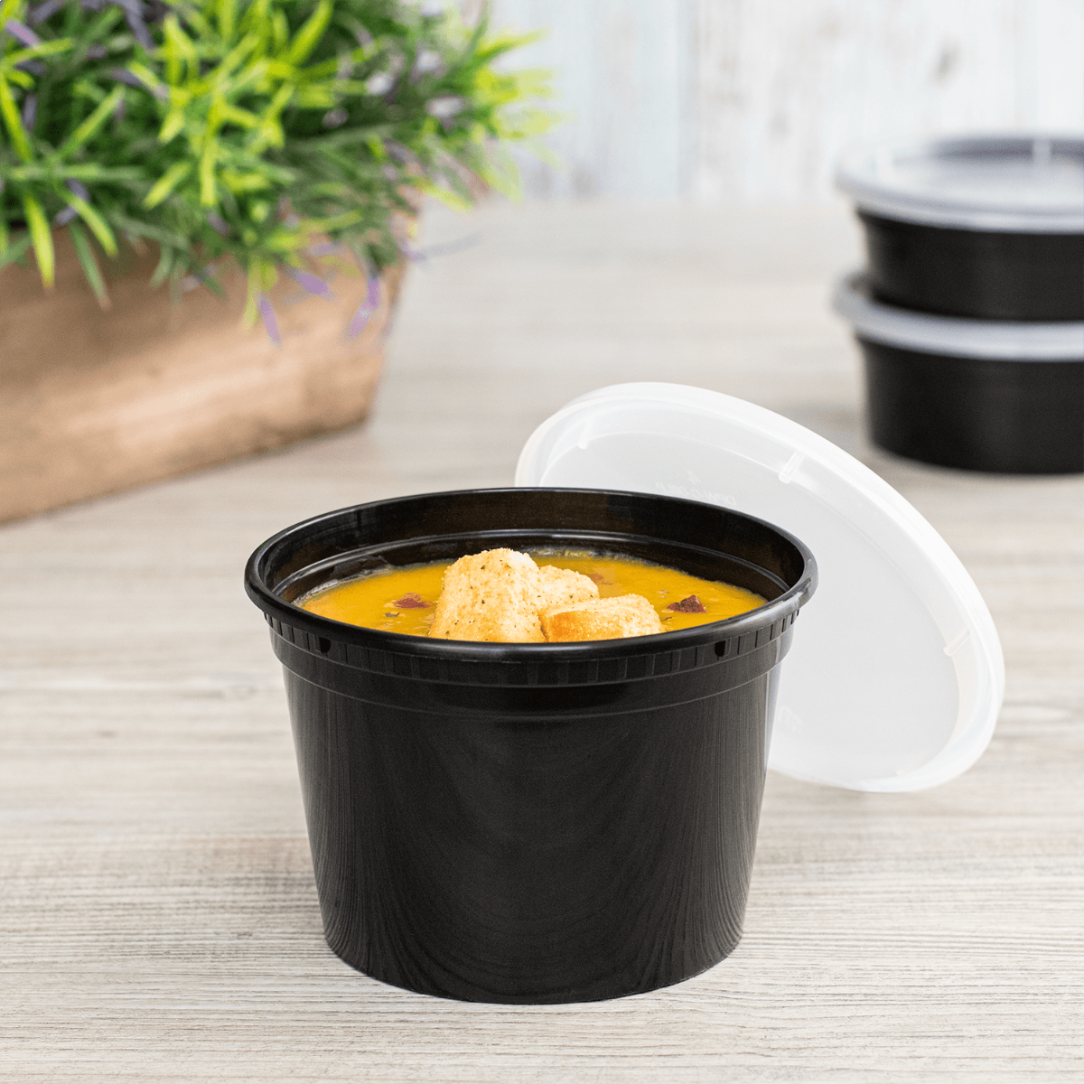 Wholesale 16 oz Black PP Injection Molded Round Deli Containers with Lids - 240 Sets