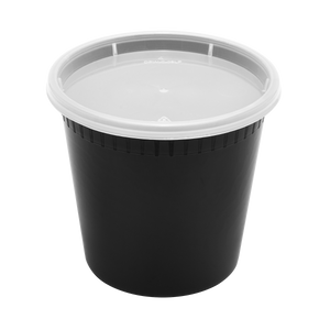 Wholesale 24 oz Black PP Injection Molded Round Deli Containers with Lids - 240 Sets