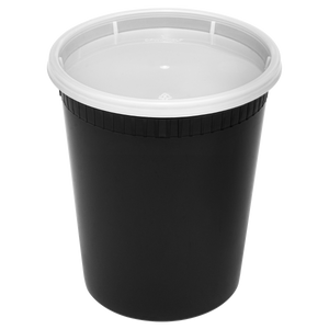 Wholesale 32 oz Black PP Injection Molded Round Deli Containers with Lids - 240 Sets
